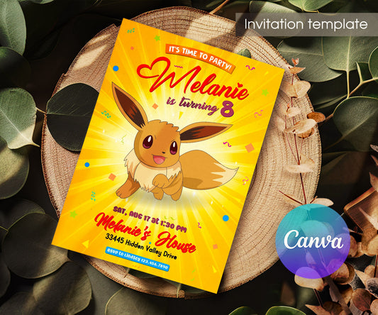 Eevee Pokemon Anime customizable invitation template | Share or Print | SX974