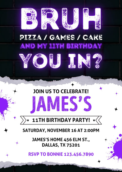 Bruh Gamer customizable invitation template | Share or Print | boy | SN797