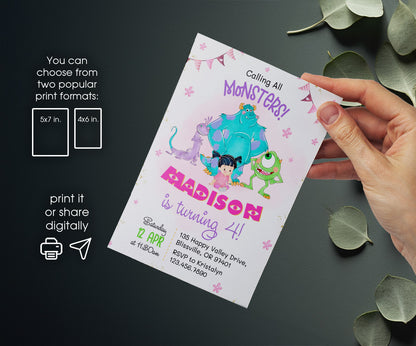 Monsters, Inc. customizable invitation template | Share or Print | WK061