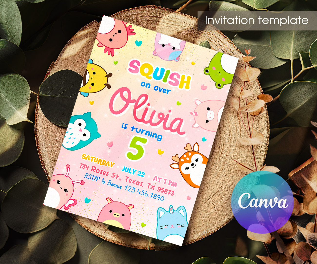 Squishmallows customizable invitation template | Share or Print | CF346