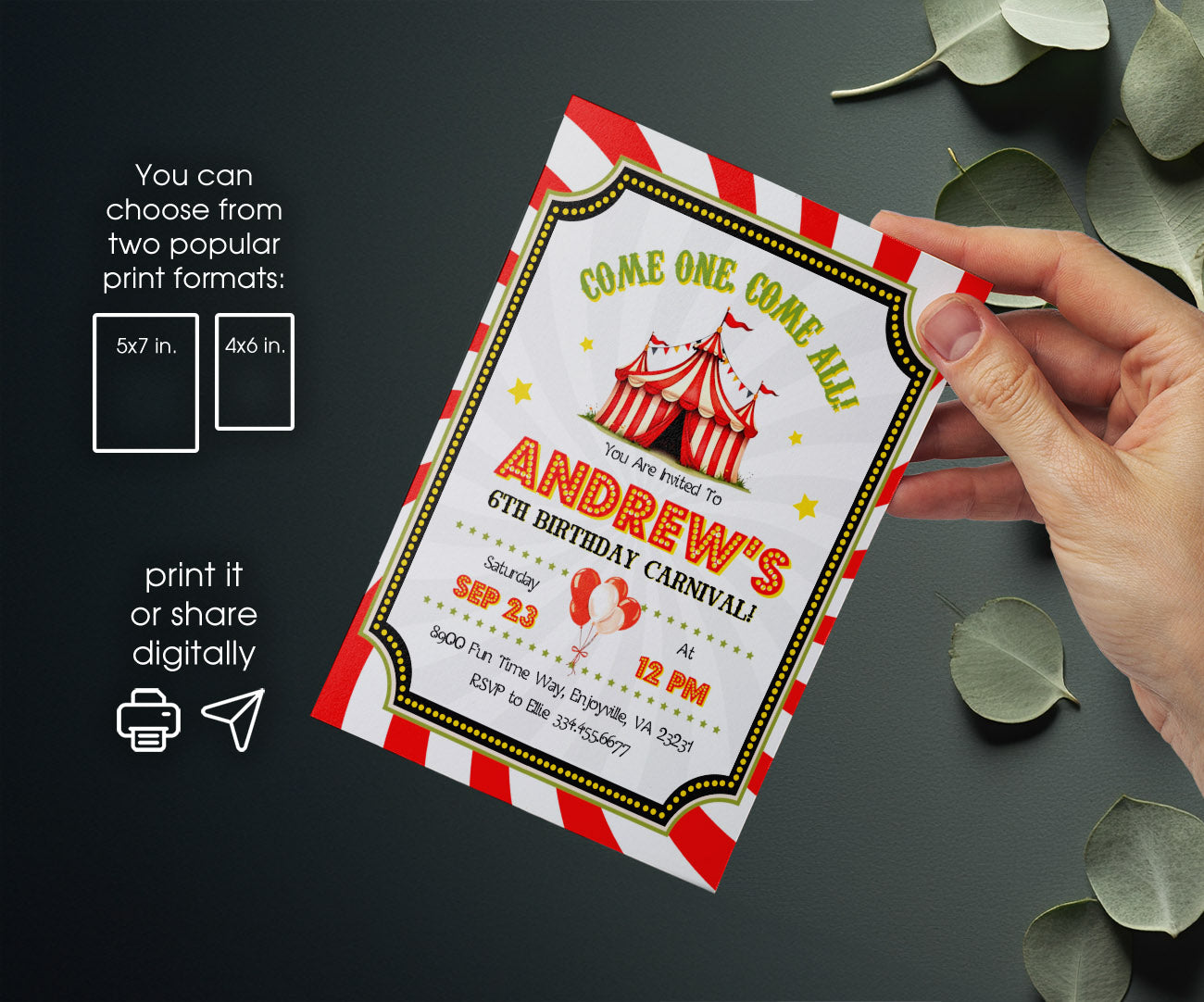 Circus Carnival customizable invitation template | Share or Print | JZ022