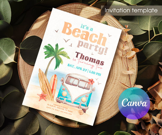 Groovy Surfvan Surfing customizable invitation template | Share or Print | OM024
