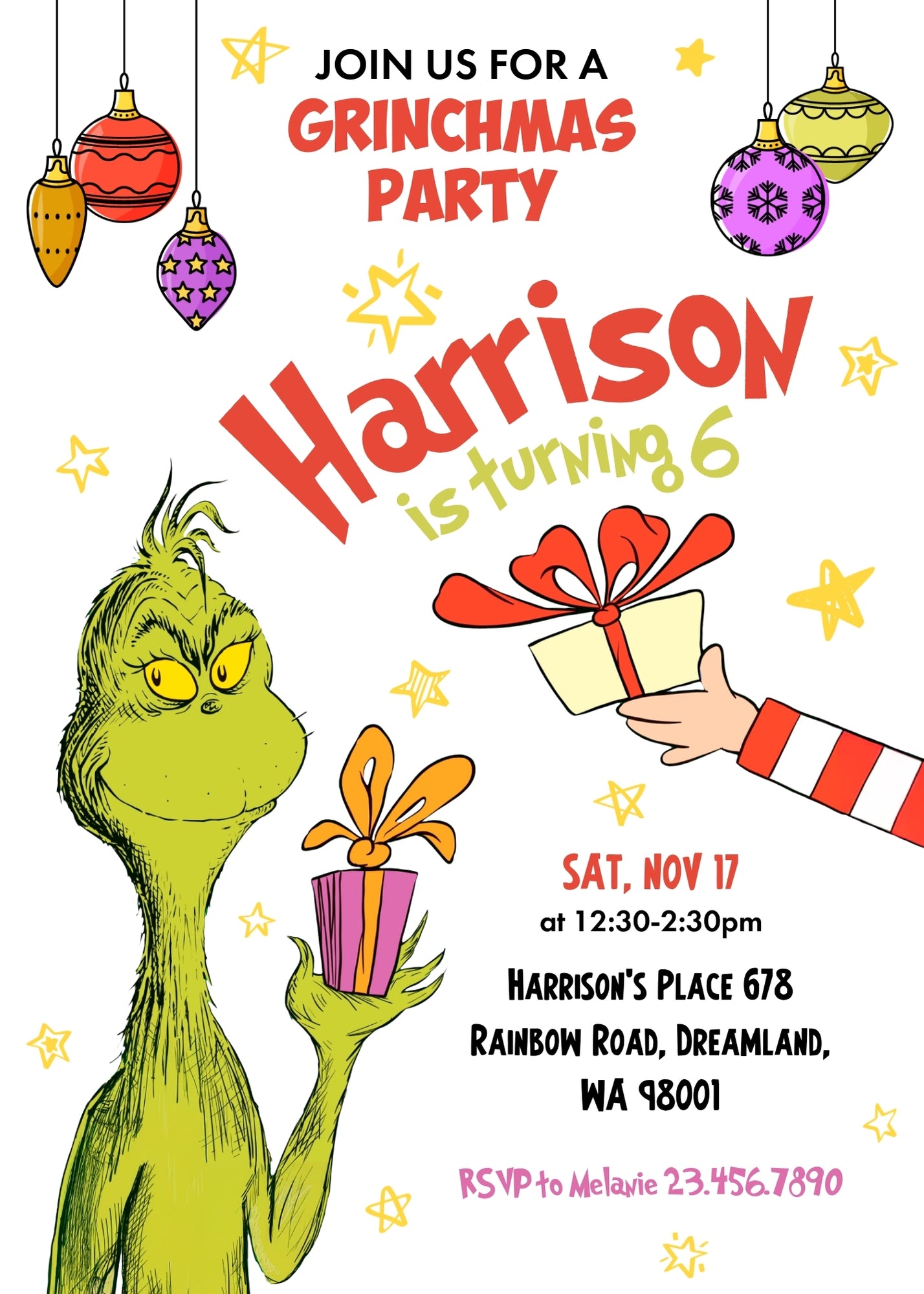 Dr Seuss How the Grinch Stole Christmas customizable invitation template | Share or Print | TL855