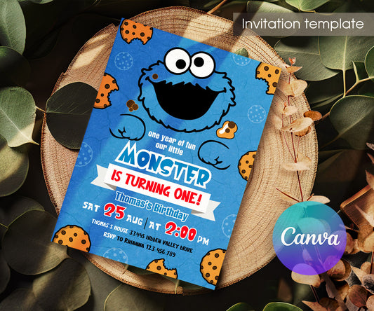 Sesame Street Cookie Monster customizable invitation template | Share or Print | JT322