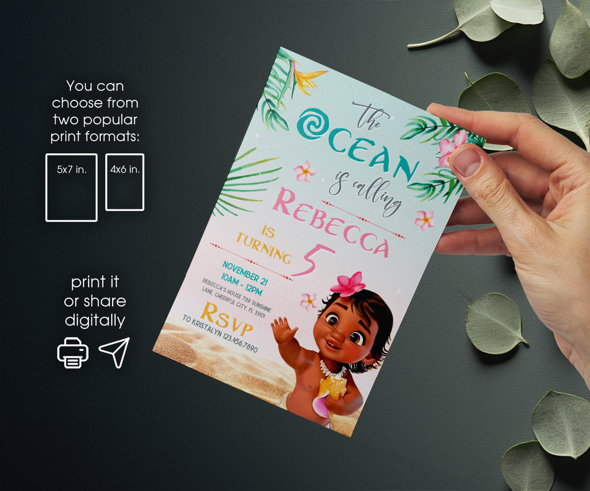 Moana Princess customizable invitation template | Share or Print | girl | XU092