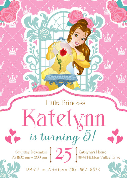 Belle Beauty And The Beast customizable invitation template | Share or Print | girl | WN985