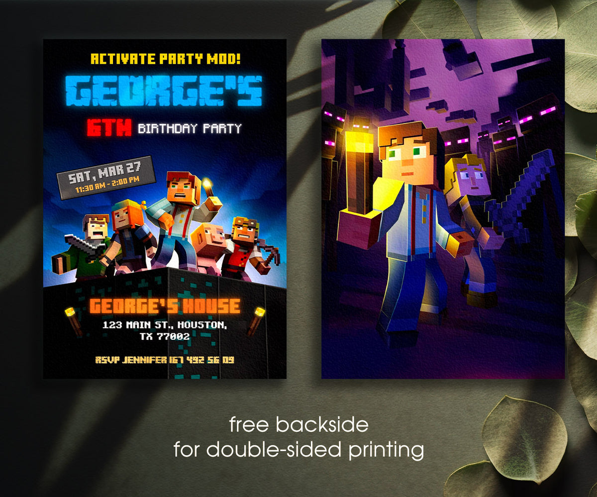 Minecraft Gamer customizable invitation template | Share or Print | FG862