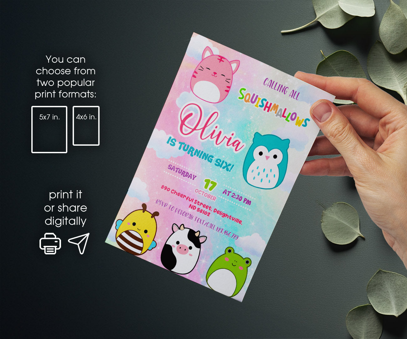 Squishmallows customizable invitation template | Share or Print | PR108