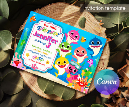Baby Shark customizable invitation template | Share or Print | AY374