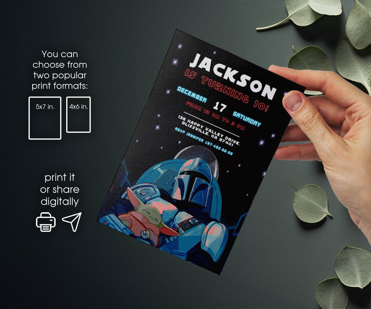 The Mandalorian Star Wars Grogu customizable invitation template | Share or Print | boy | RM737