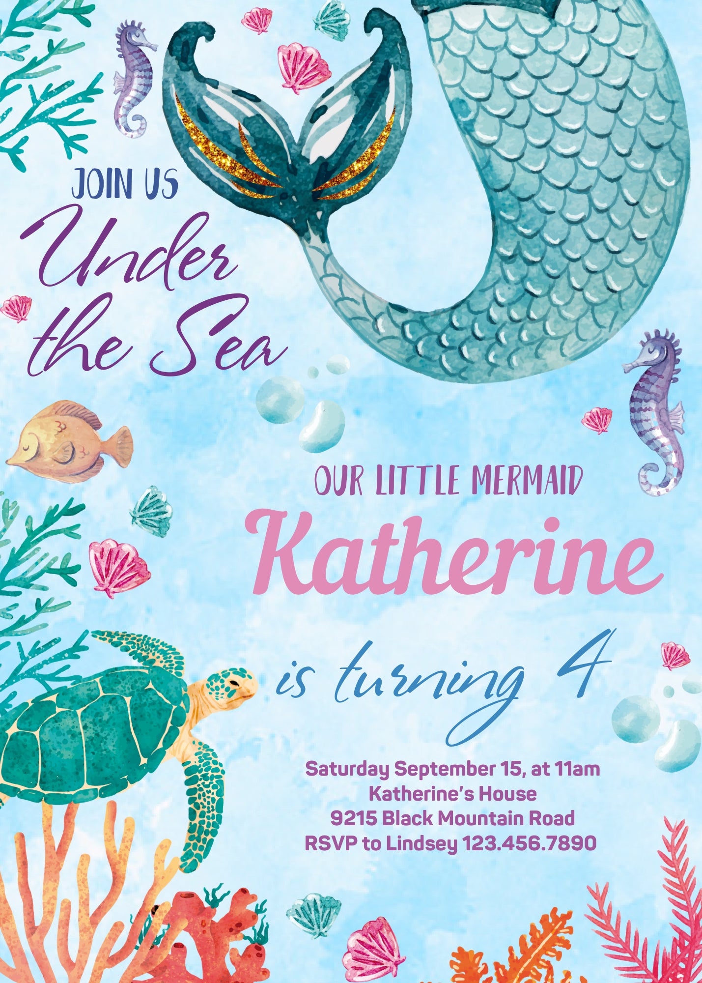 The Little Mermaid Ariel customizable invitation template | Share or Print | girl | FG096
