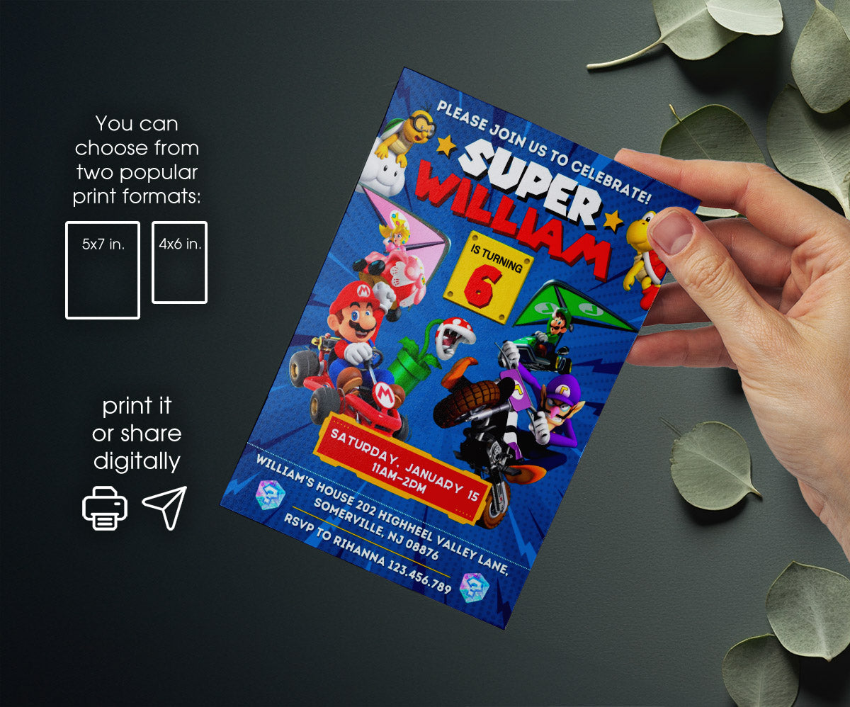 Mario Kart Gamer customizable invitation template | Share or Print | boy | LJ482