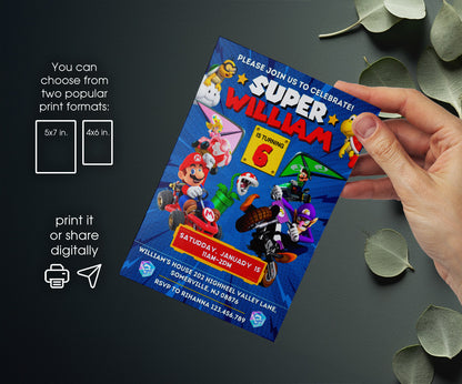 Mario Kart Gamer customizable invitation template | Share or Print | boy | LJ482