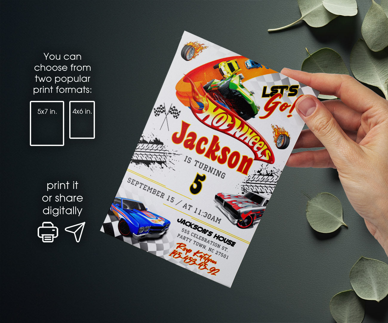 Hot Wheels Racing customizable invitation template | Share or Print | boy | II166