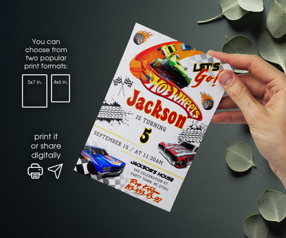 Hot Wheels Racing customizable invitation template | Share or Print | boy | II166