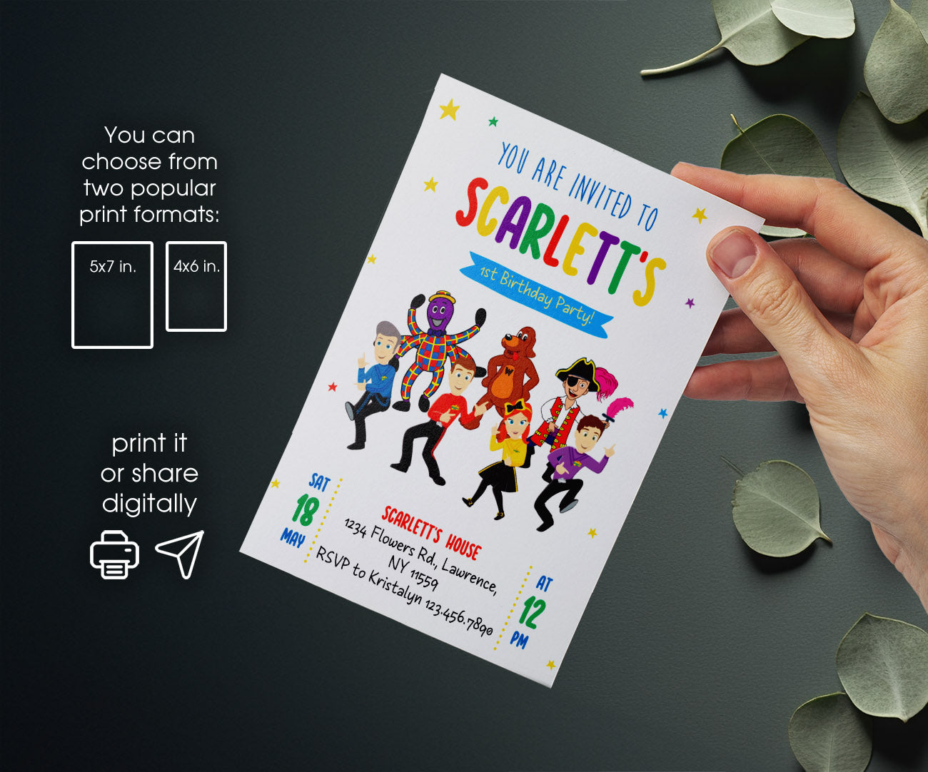 Wiggles One Finger One Thumb customizable invitation template | Share or Print | OP606