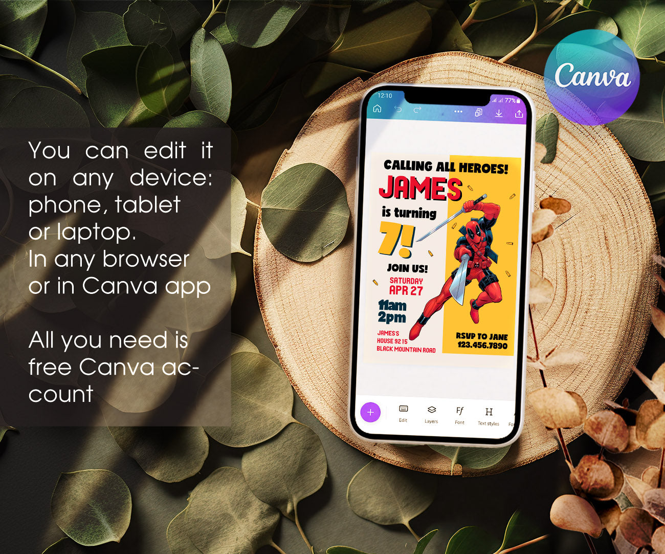 Deadpool Marvel customizable invitation template | Share or Print | boy | YZ640