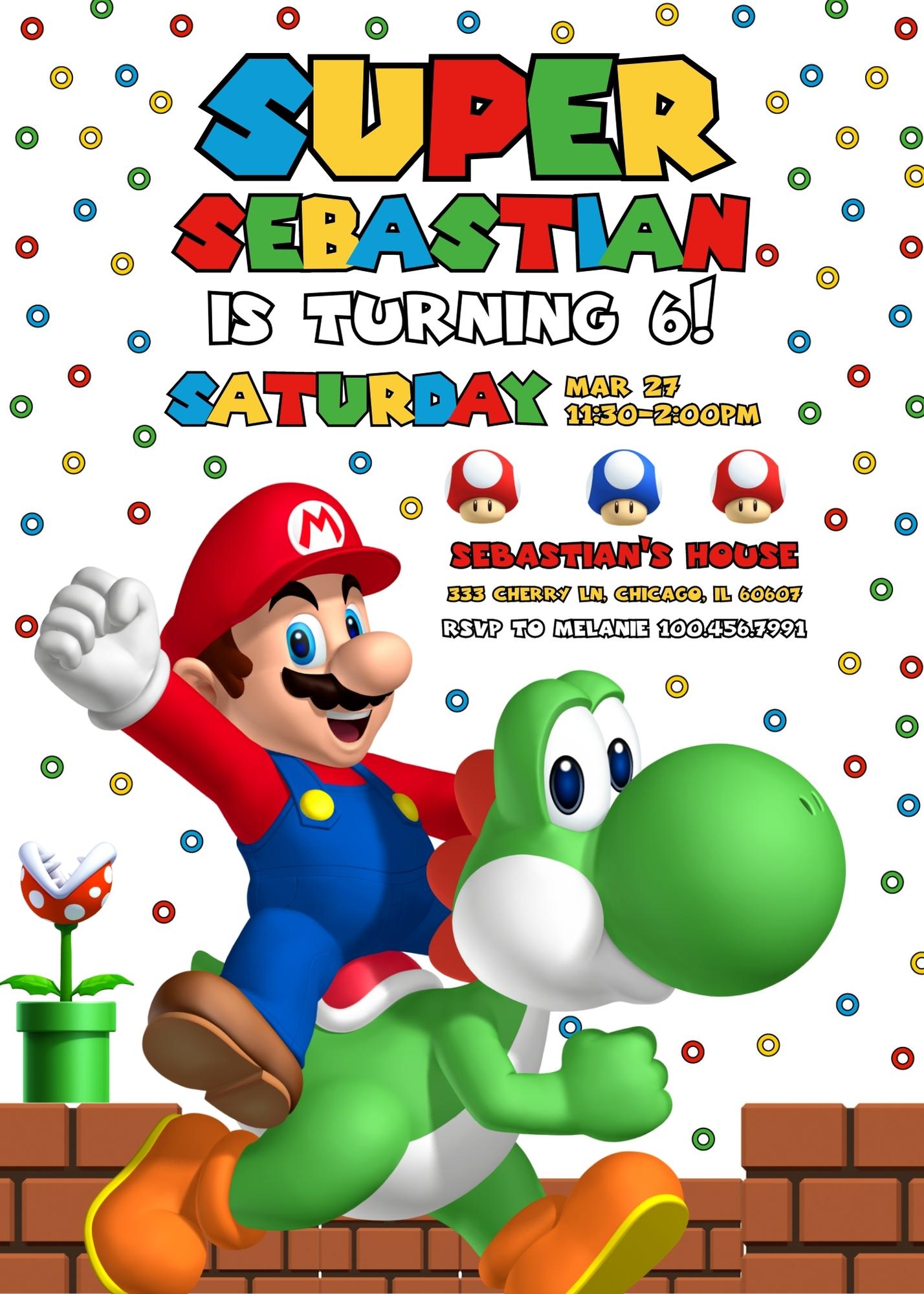 Super Mario Bros customizable invitation template | Share or Print | GV519