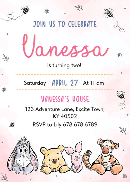 Winnie the Pooh customizable invitation template | Share or Print | NL589