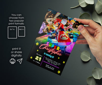 Mario Kart Gamer customizable invitation template | Share or Print | boy | AV620