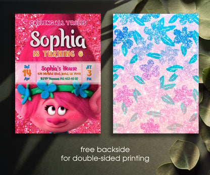 Trolls Poppy customizable invitation template | Share or Print | KU449