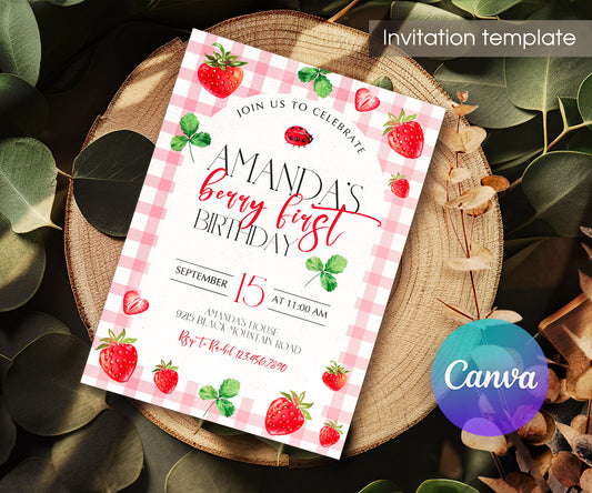 Berry First Birthday customizable invitation template | Share or Print | girl | PJ451