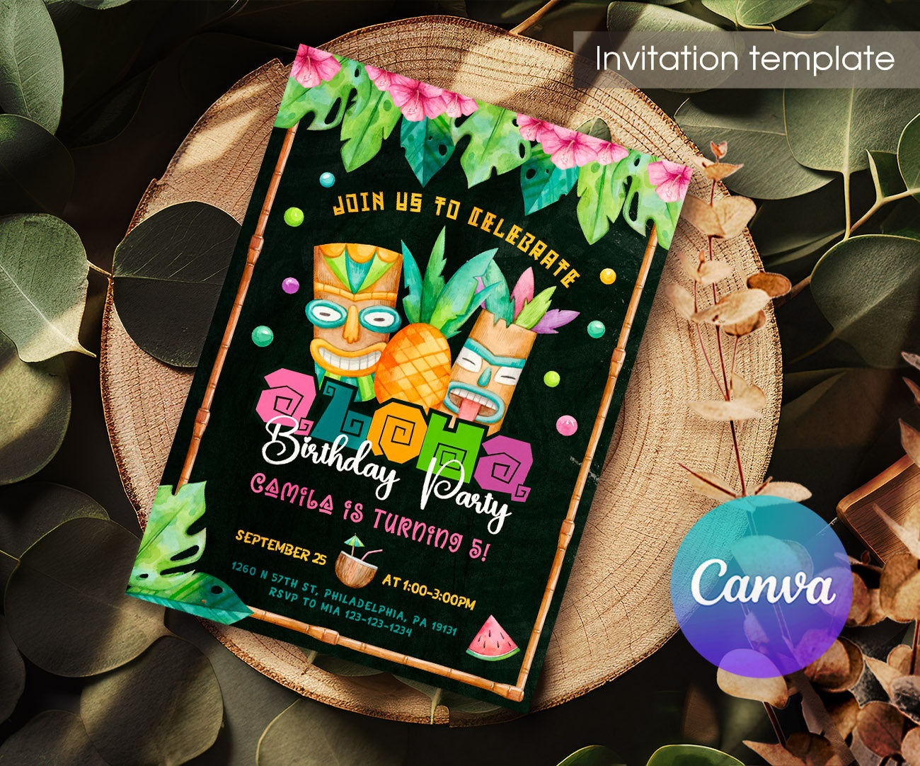 Aloha Luau Party customizable invitation template | Share or Print | girl | UB127