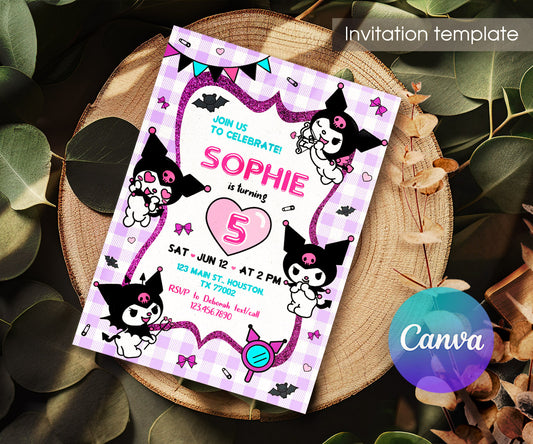 Kuromi Hello Kitty Sanrio customizable invitation template | Share or Print | AG209
