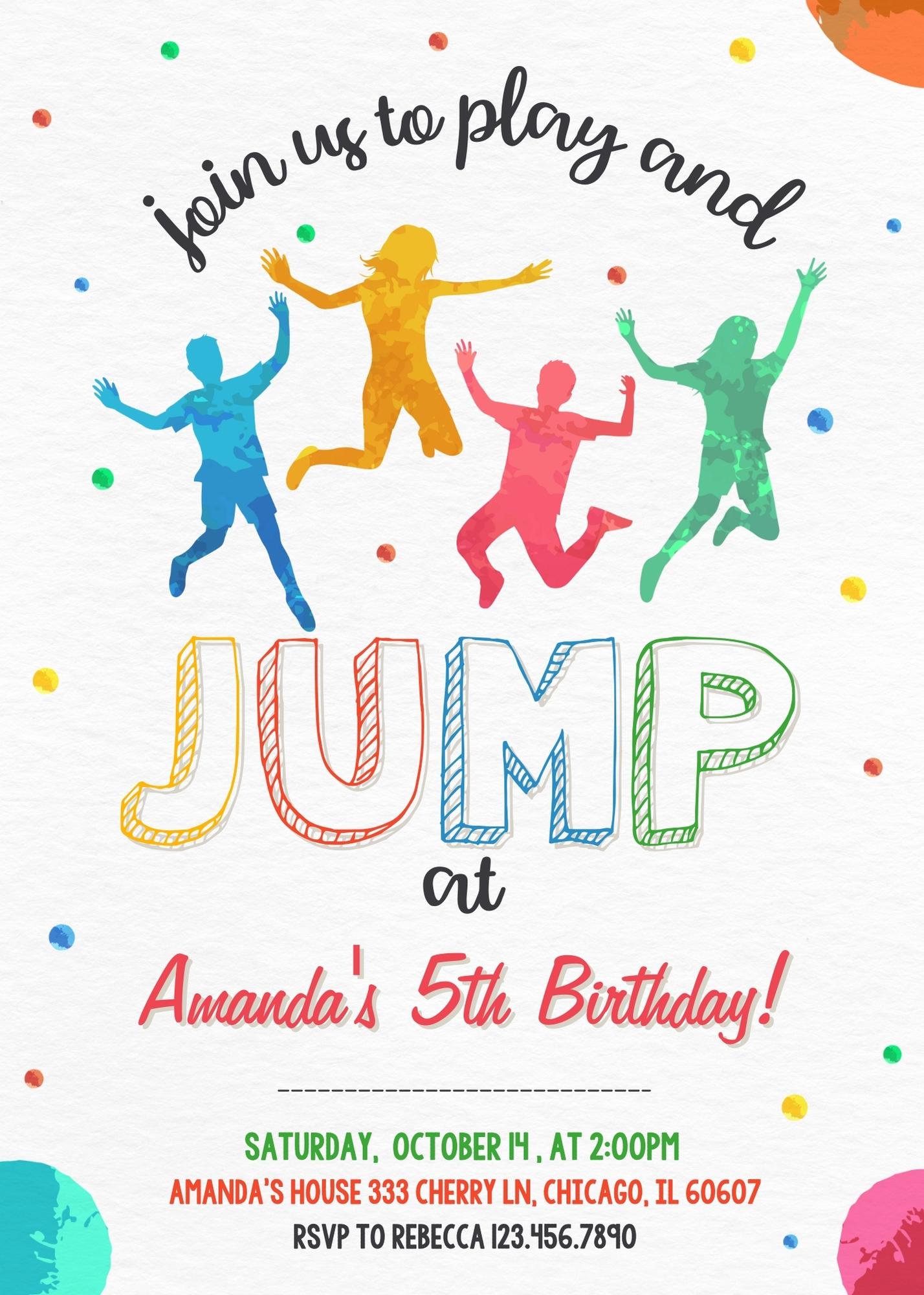 Trampoline Jump Party customizable invitation template | Share or Print | IB543