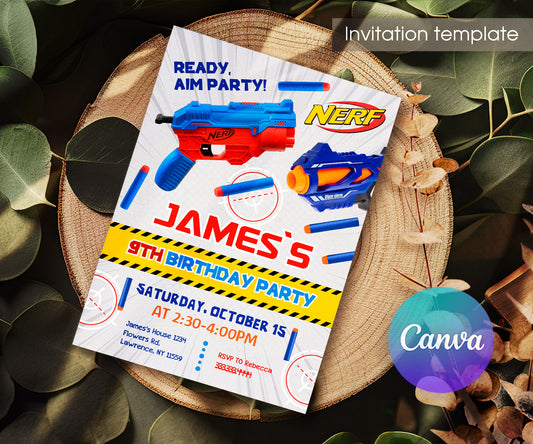 NERF Dart Wars customizable invitation template | Share or Print | boy | IW269