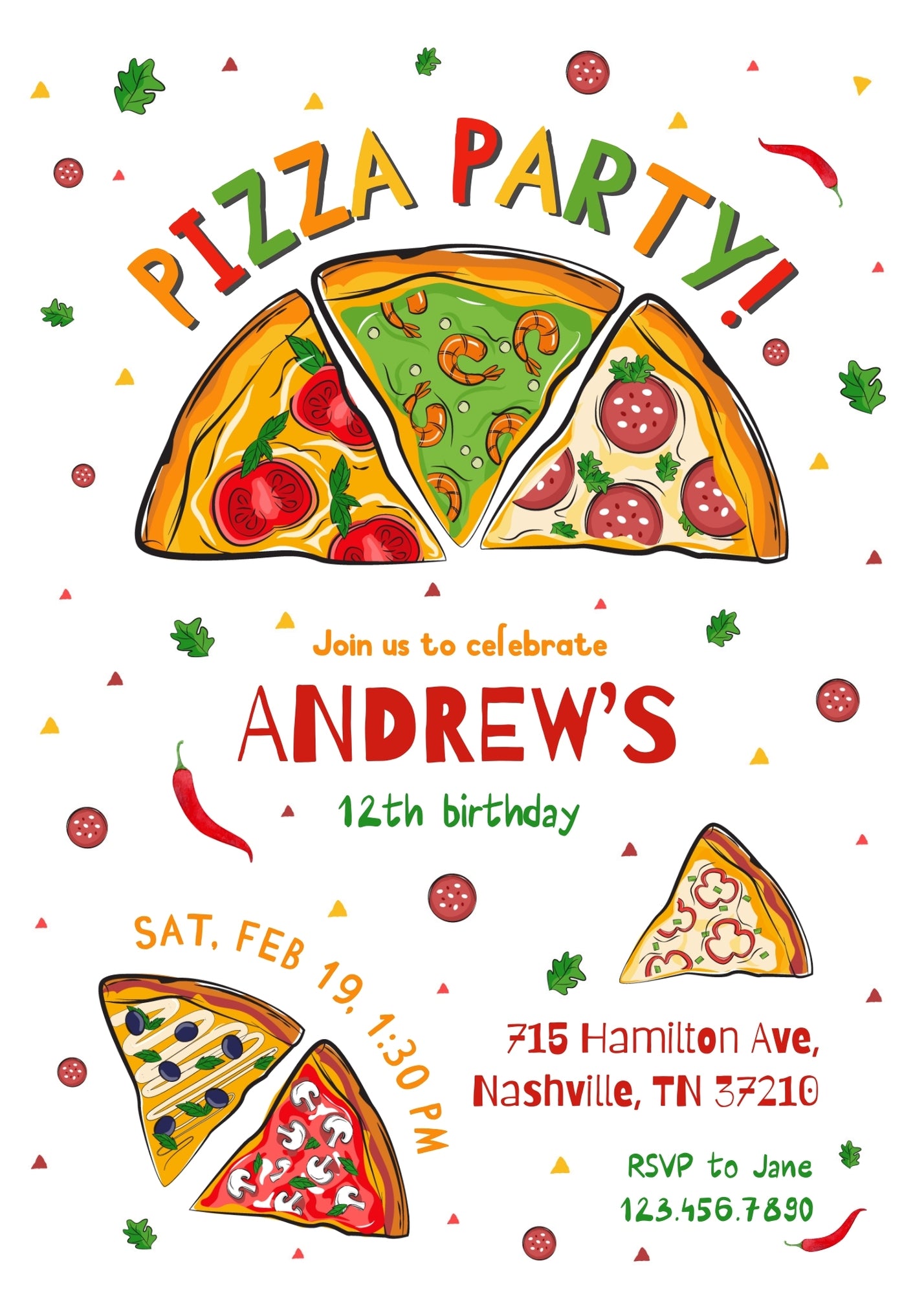 Pizza Party customizable invitation template | Share or Print | JR247