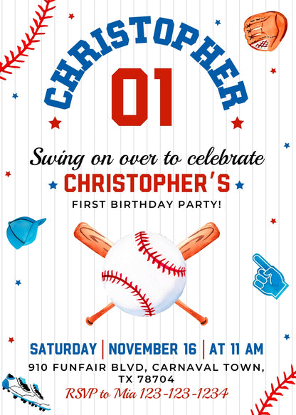 Baseball MLB Sport customizable invitation template | Share or Print | boy | IS123