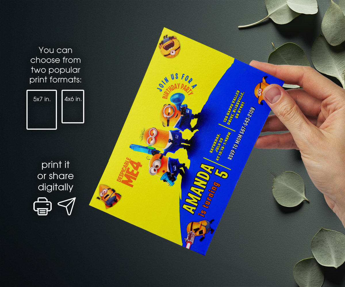 Despicable Me Minions customizable invitation template | Share or Print | KZ997