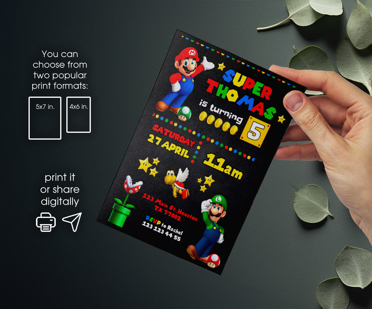 Super Mario Bros customizable invitation template | Share or Print | ZF677
