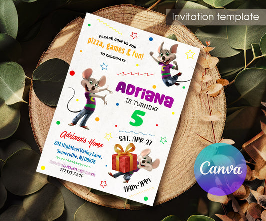 Chuck E. Cheese customizable invitation template | Share or Print | TK128