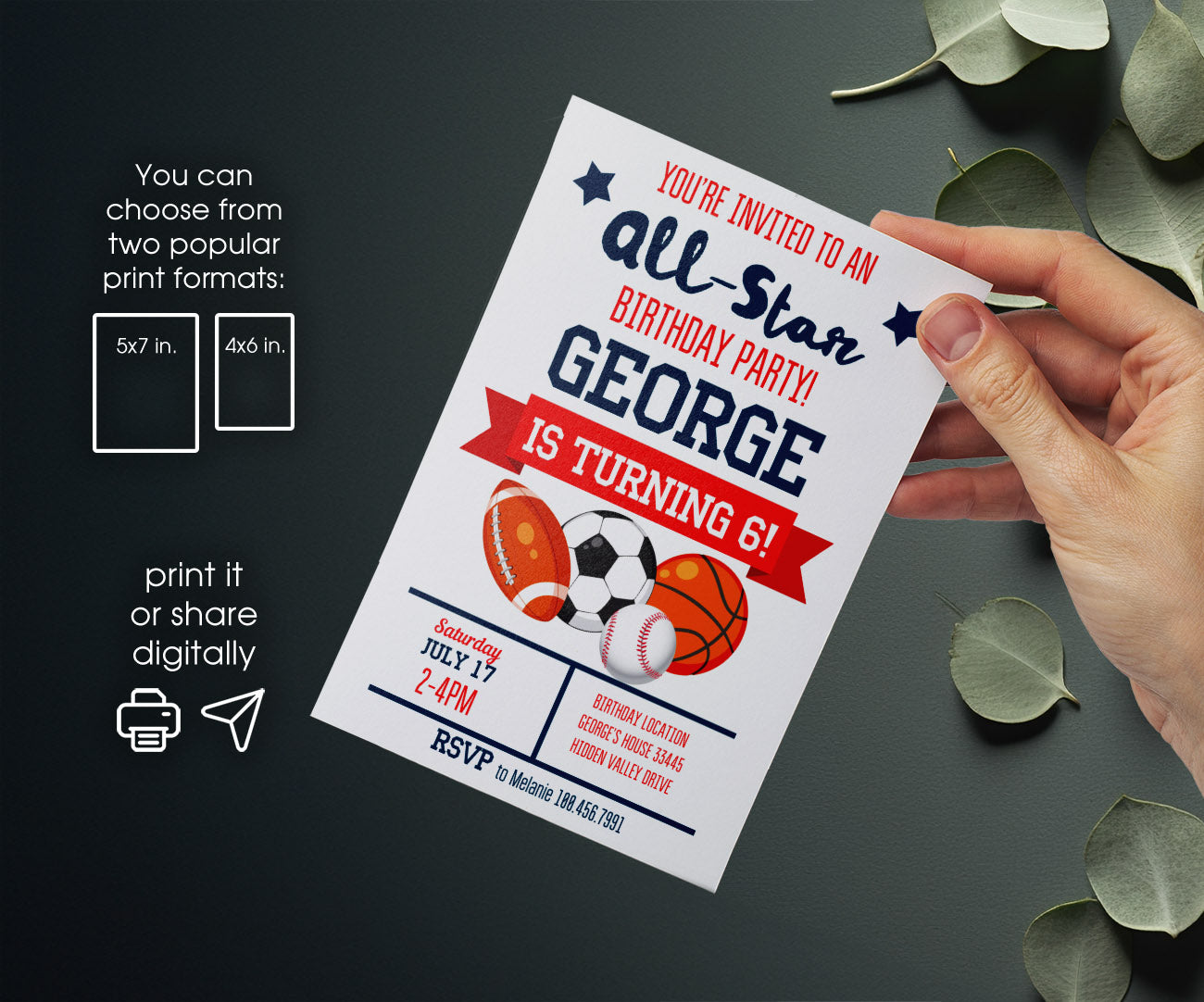 Sport Football Basketball Baseball customizable invitation template | Share or Print | boy | ID755
