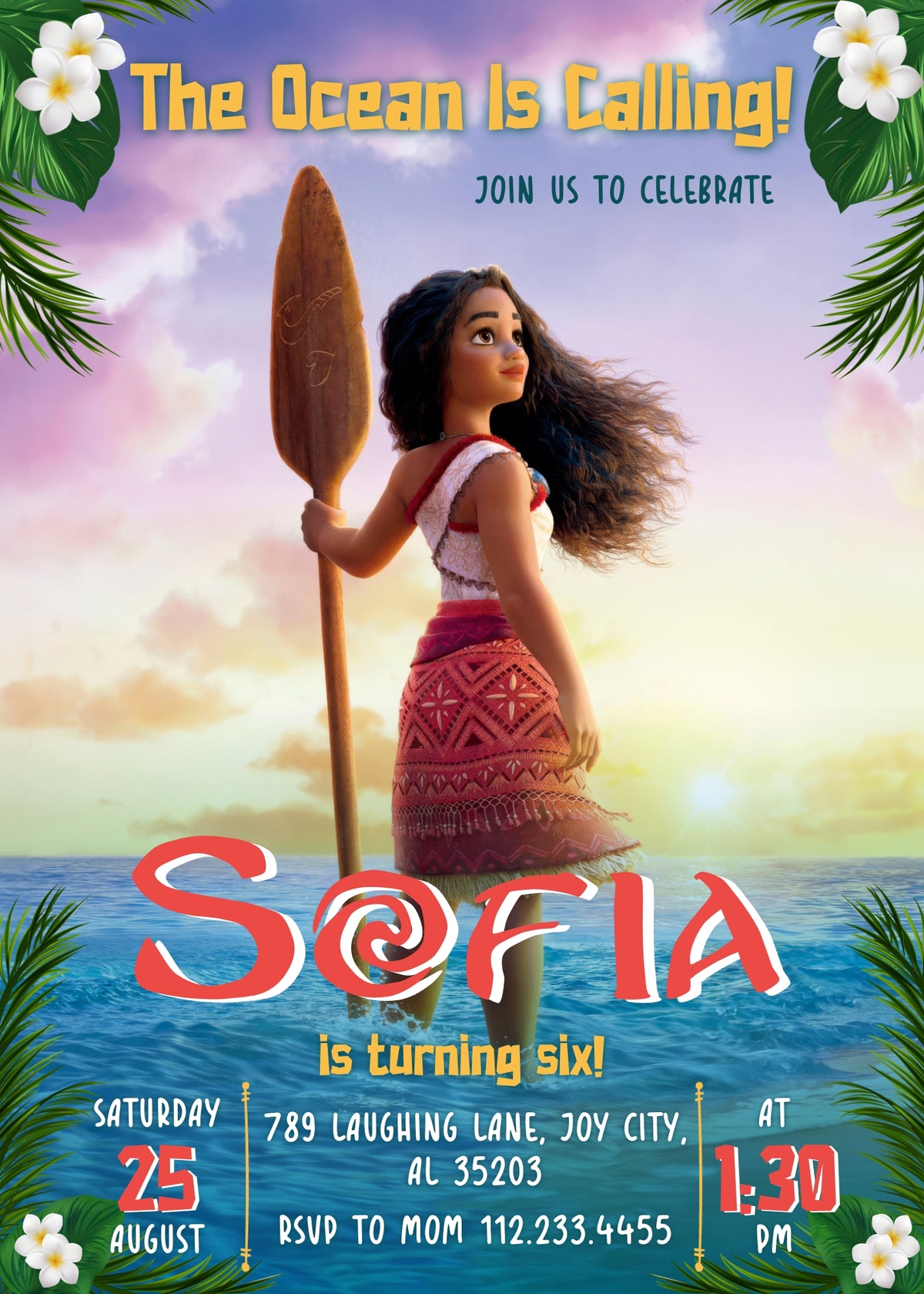 Moana Princess customizable invitation template | Share or Print | girl | BP321