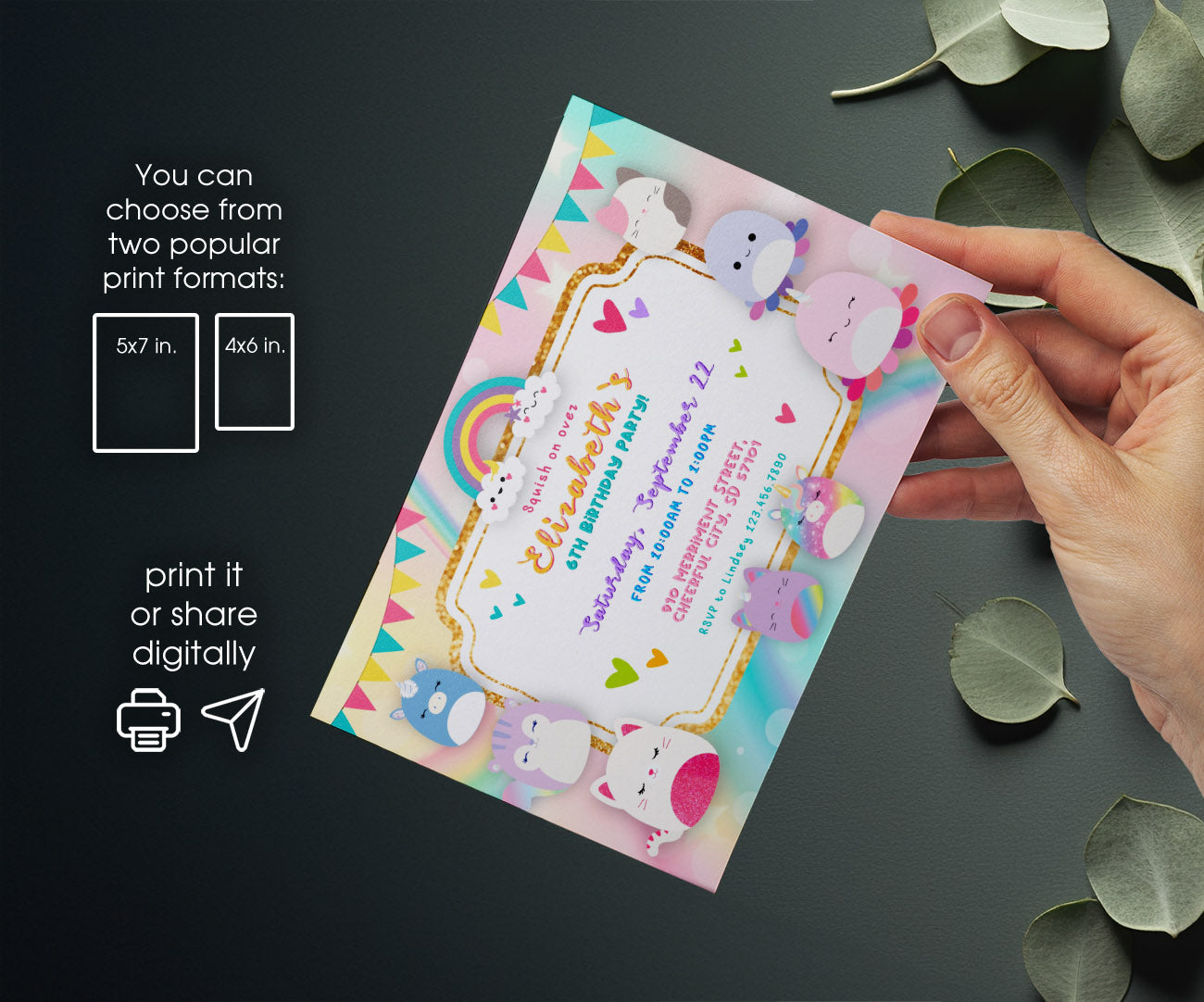 Squishmallows customizable invitation template | Share or Print | TC678