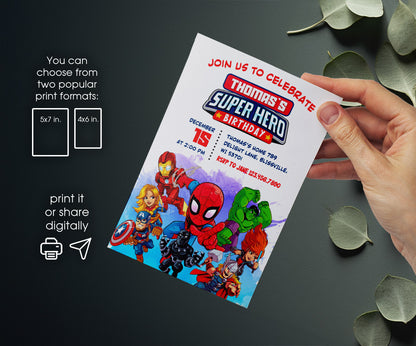 Avengers Marvel Superhero customizable invitation template | Share or Print | boy | HS581
