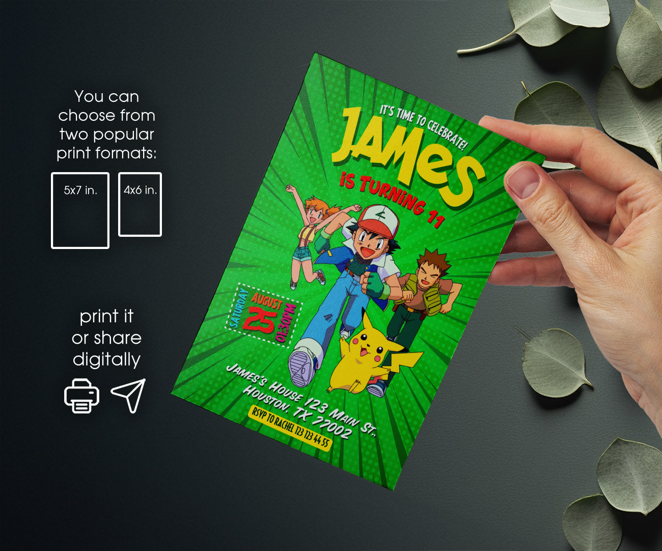 Pokemon Pikachu customizable invitation template | Share or Print | ZM173