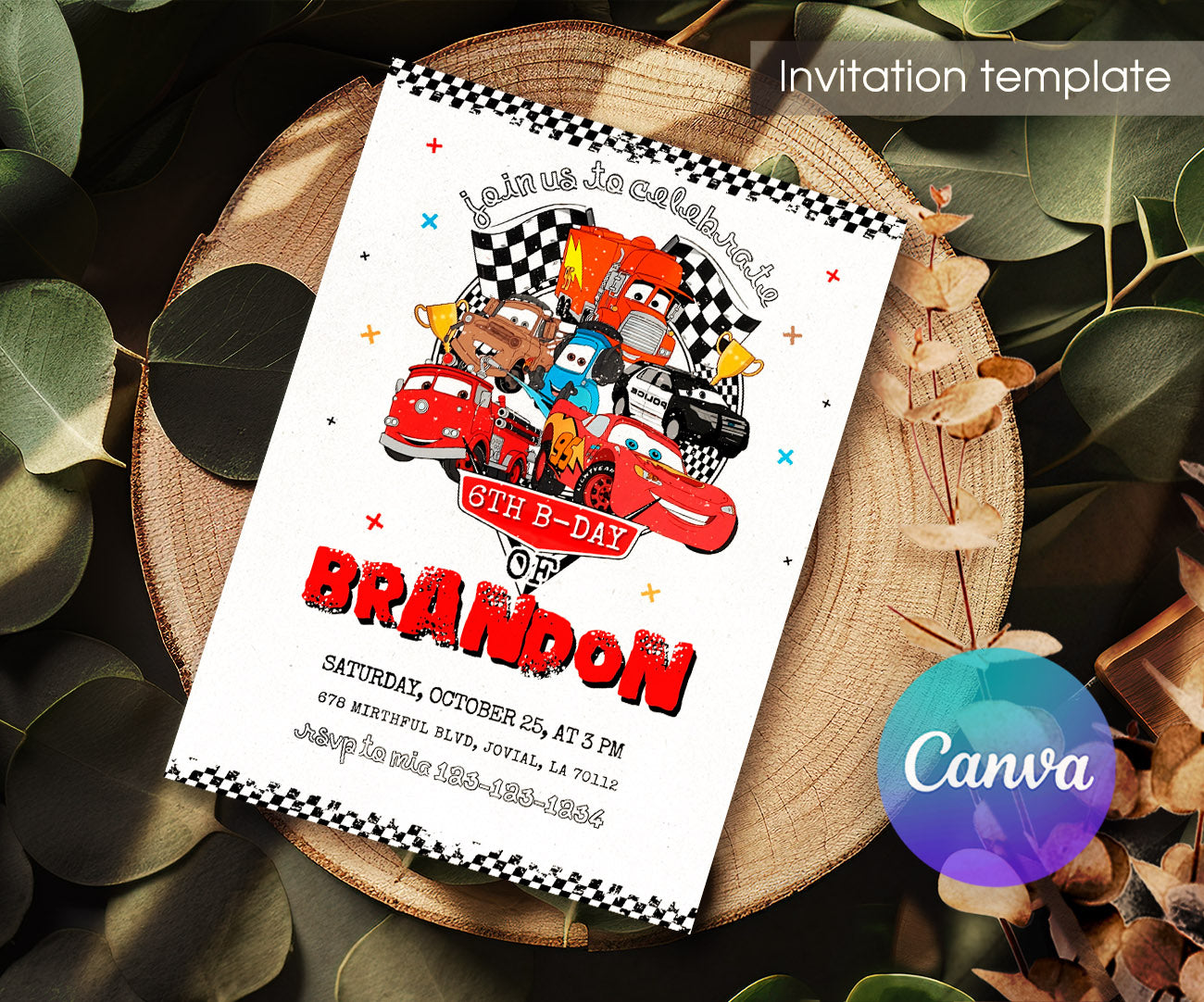 Cars Lightning McQueen customizable invitation template | Share or Print | boy | IM727
