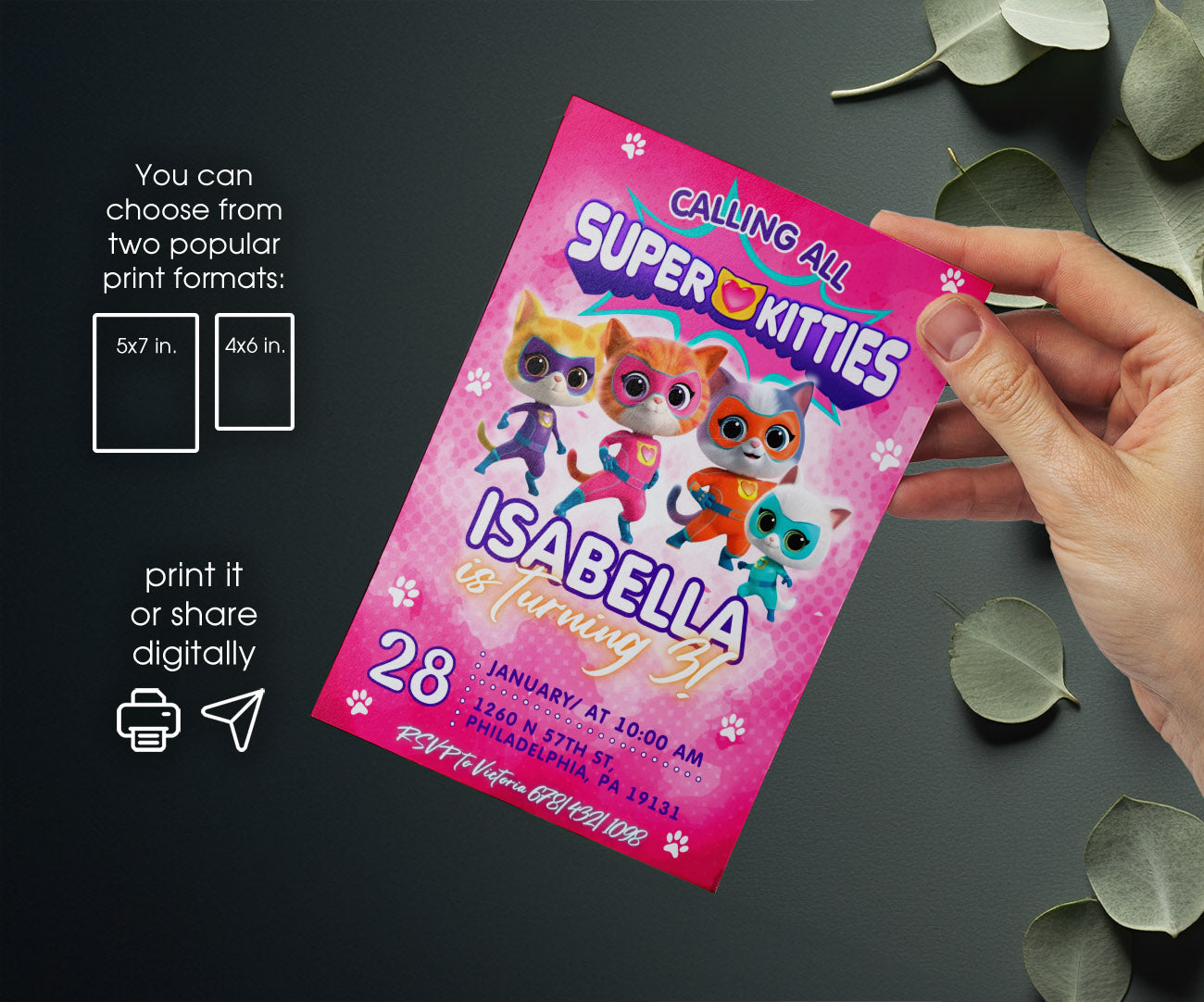 SuperKitties customizable invitation template | Share or Print | NM171