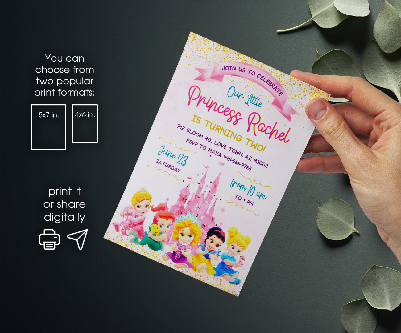 Disney Princess customizable invitation template | Share or Print | girl | YE612