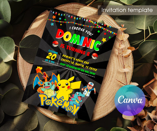 Pokemon Pikachu customizable invitation template | Share or Print | RW979