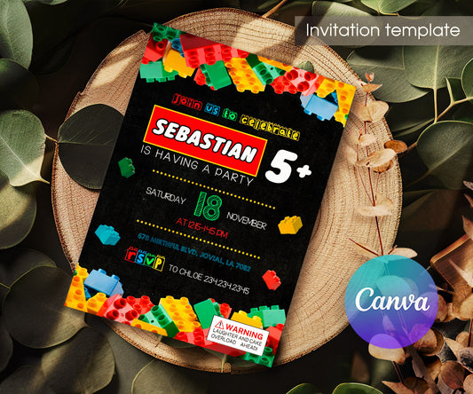 Lego customizable invitation template | Share or Print | QR097