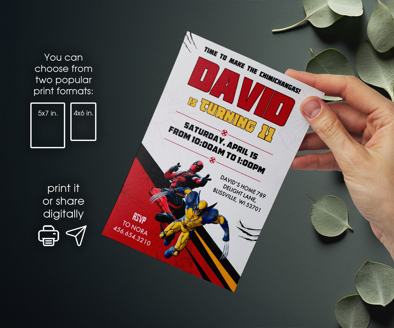 Deadpool Wolverine Marvel customizable invitation template | Share or Print | boy | DY160