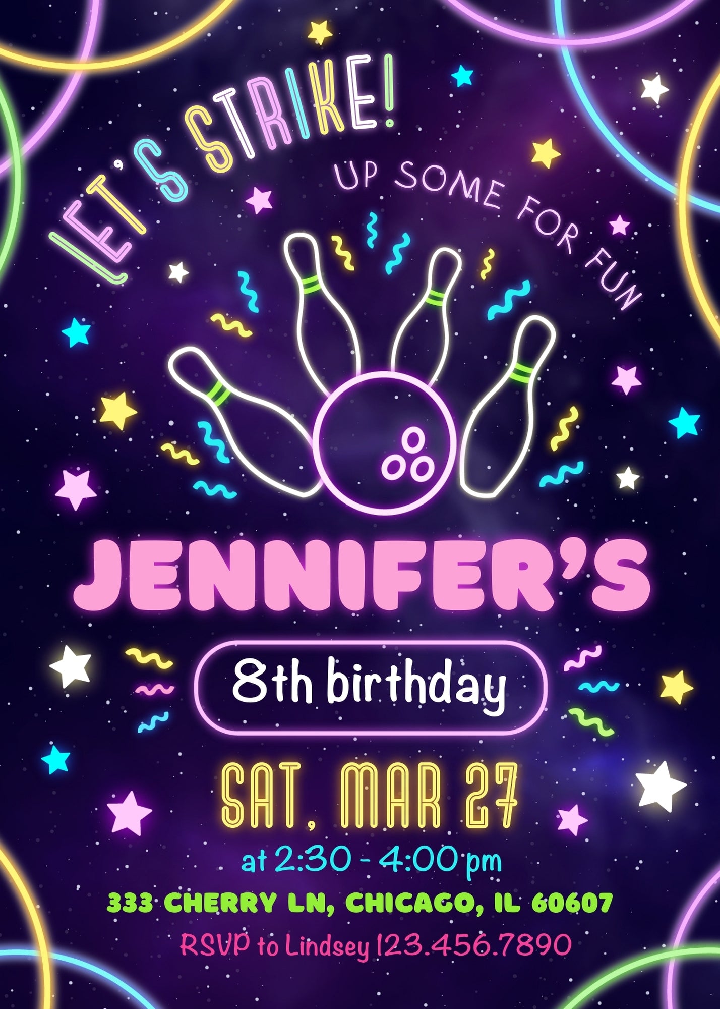 Bowling Strike Up customizable invitation template | Share or Print | FI010