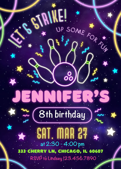 Bowling Strike Up customizable invitation template | Share or Print | FI010