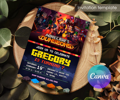 Minecraft Gamer customizable invitation template | Share or Print | LJ413
