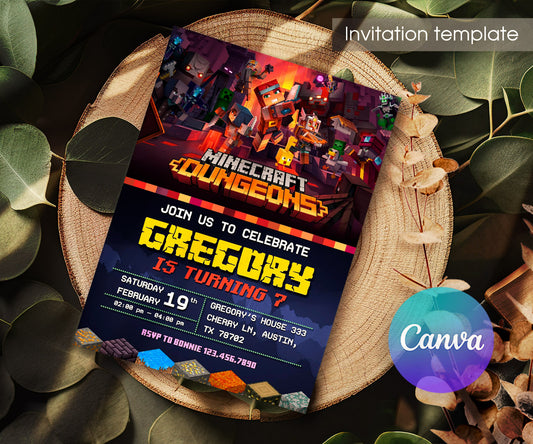 Minecraft Gamer customizable invitation template | Share or Print | LJ413